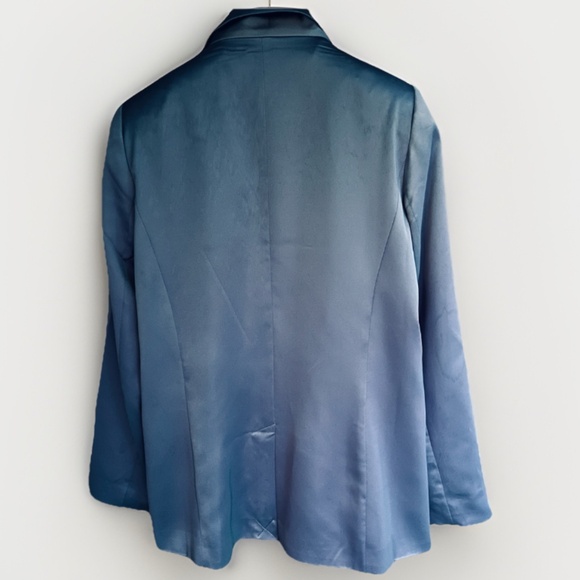 Forever 21 Satin Evening Blazer Womens  Blue Double-Breasted Jacket Size M - Picture 7 of 9